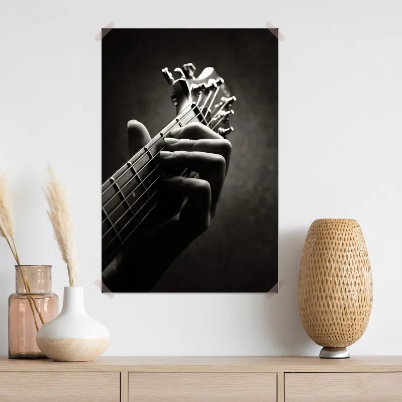 Plakat zbliżenie dłoni gitarzysty na gryfie – Wallissimo® Plakat zbliżenie dłoni gitarzysty na gryfie – Wallissimo®