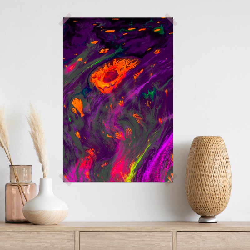 Plakat tradycyjna ebru abstrakcja w purpurze i pomarańczy – Wallissimo® Plakat tradycyjna ebru abstrakcja w purpurze i pomarańczy – Wallissimo®