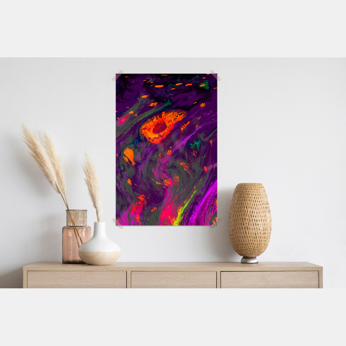 Plakat tradycyjna ebru abstrakcja w purpurze i pomarańczy – Wallissimo® Plakat tradycyjna ebru abstrakcja w purpurze i pomarańczy – Wallissimo®