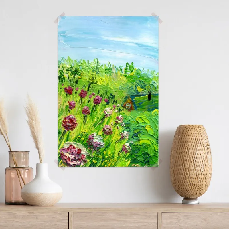 Plakat łąka piwonii wiosenna — impasto kwiatowy obraz – Wallissimo® Plakat łąka piwonii wiosenna — impasto kwiatowy obraz – Wallissimo®