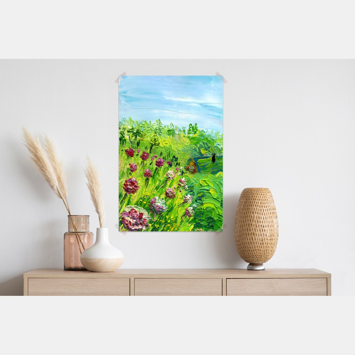 Plakat łąka piwonii wiosenna — impasto kwiatowy obraz – Wallissimo® Plakat łąka piwonii wiosenna — impasto kwiatowy obraz – Wallissimo®