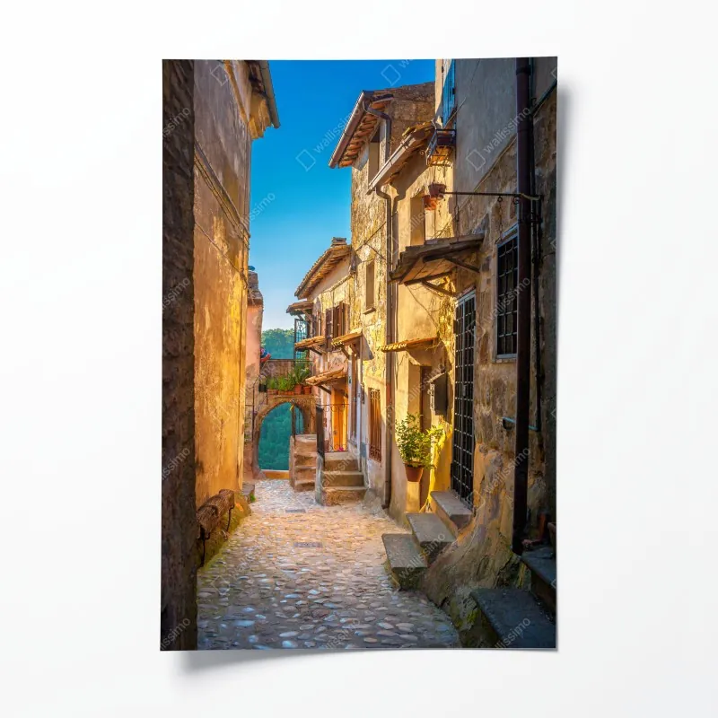 Plakat uliczka o zachodzie słońca w Toskanii