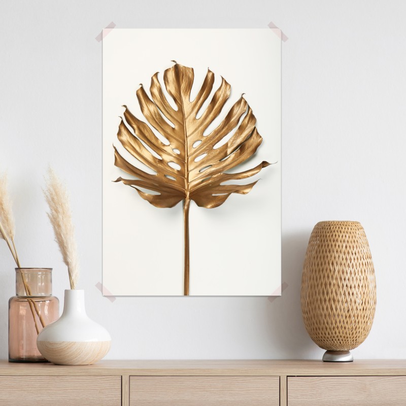 Plakat złoty liść monstera na białym tle – Wallissimo® Plakat złoty liść monstera na białym tle – Wallissimo®