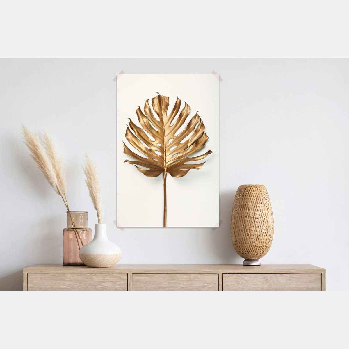 Plakat złoty liść monstera na białym tle – Wallissimo® Plakat złoty liść monstera na białym tle – Wallissimo®