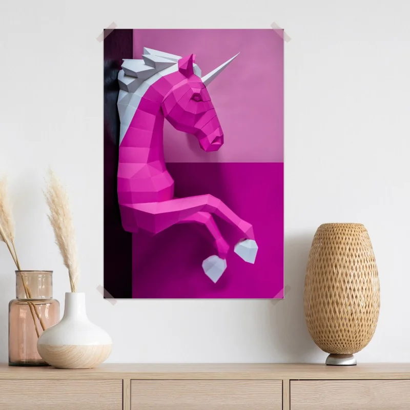 Plakat różowy geometryczny jednorożec na ścianę – Wallissimo® Plakat różowy geometryczny jednorożec na ścianę – Wallissimo®