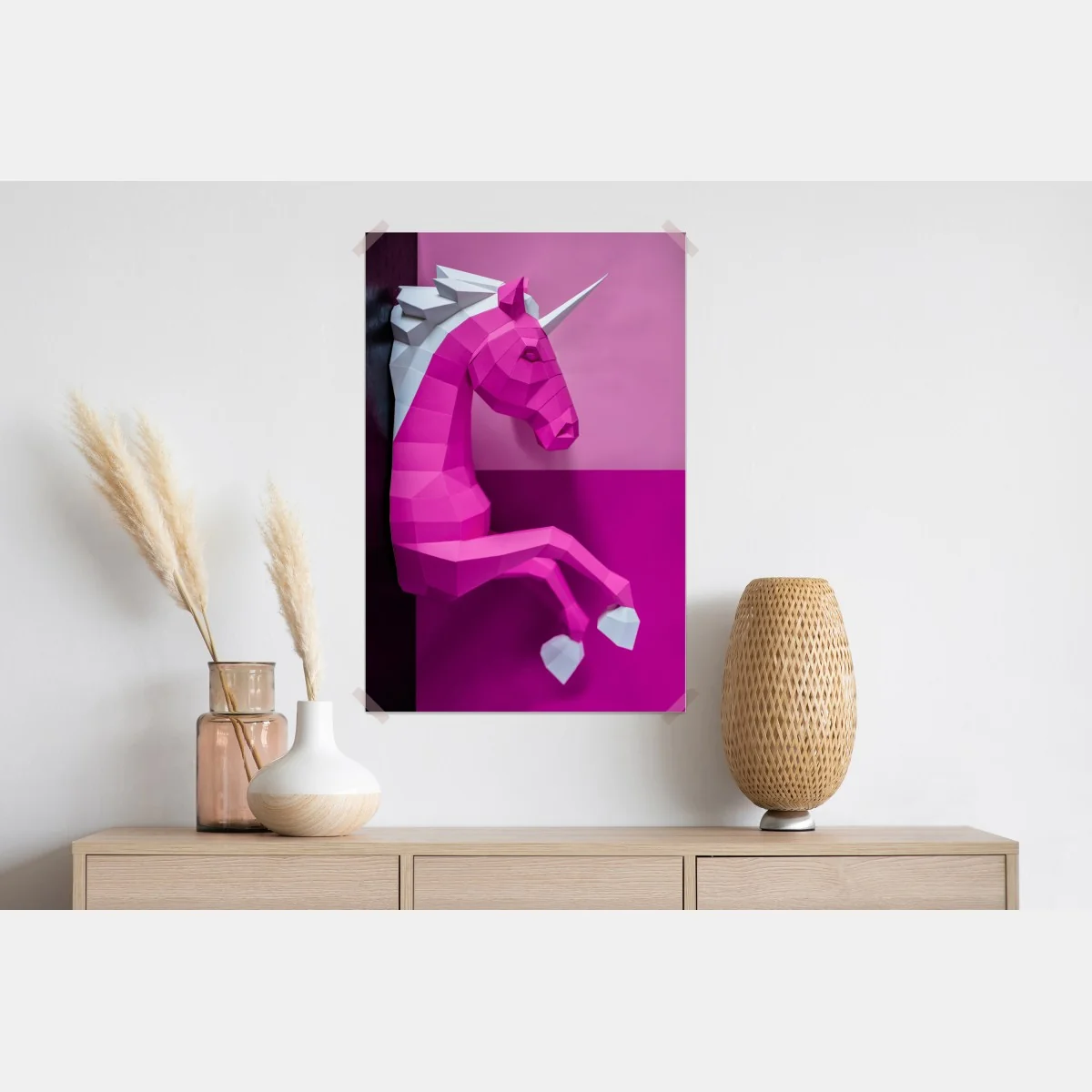 Plakat różowy geometryczny jednorożec na ścianę – Wallissimo® Plakat różowy geometryczny jednorożec na ścianę – Wallissimo®