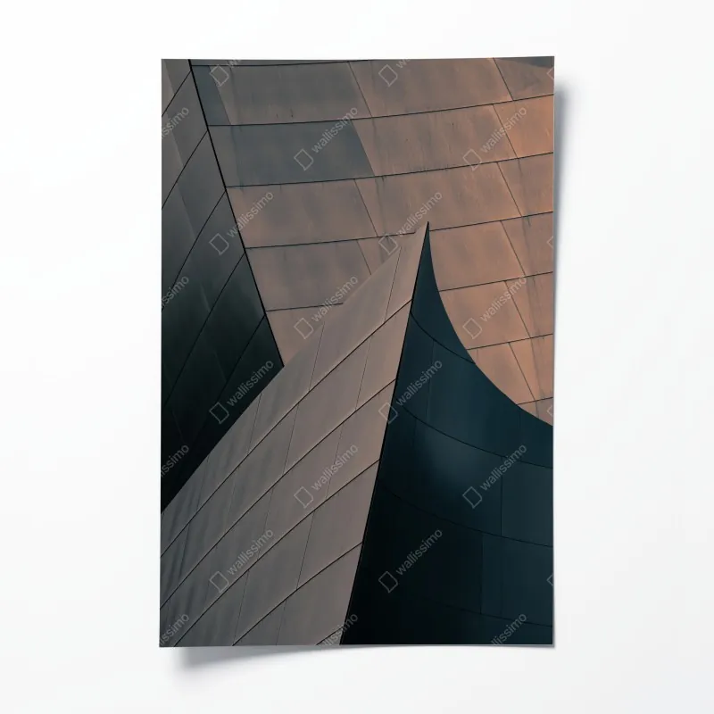 Plakat geometryczne formy architektoniczne w metalu