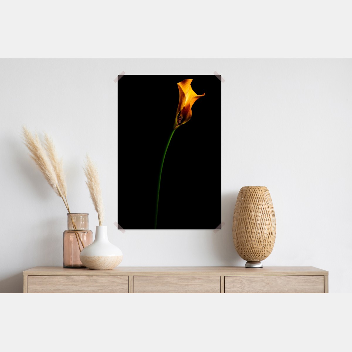 Plakat złota kalia na czarnym tle – Wallissimo® Plakat złota kalia na czarnym tle – Wallissimo®