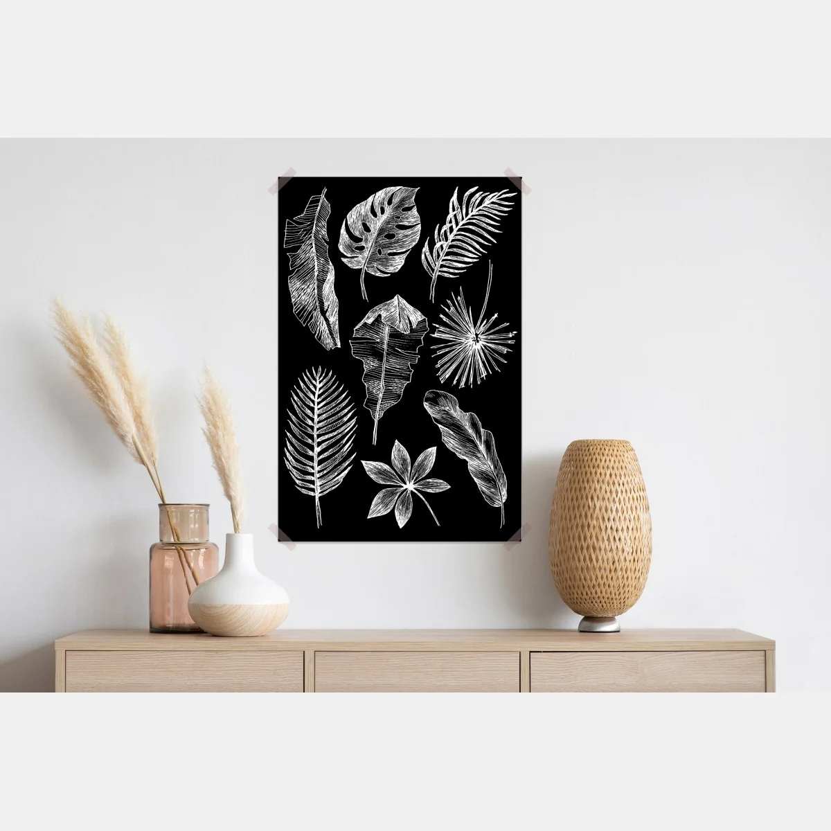 Plakat monochromatyczna kompozycja liści – Wallissimo® Plakat monochromatyczna kompozycja liści – Wallissimo®