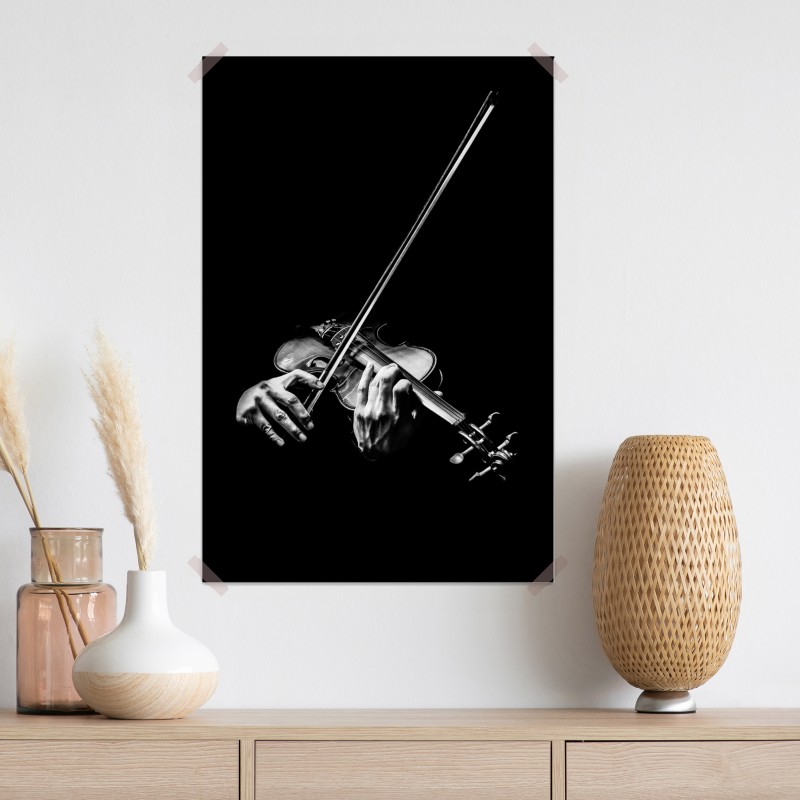 Plakat monochromatyczne dłonie skrzypka