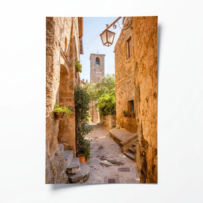 Plakat słoneczna uliczka w Civita di Bagnoregio