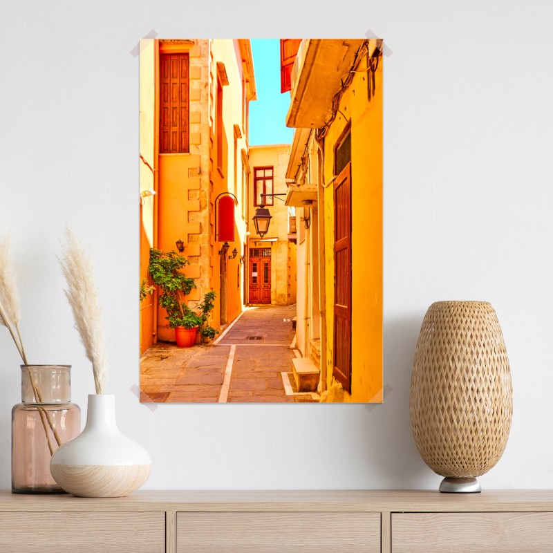 Plakat słoneczna żółta uliczka w Rethymno, Kreta – Wallissimo® Plakat słoneczna żółta uliczka w Rethymno, Kreta – Wallissimo®
