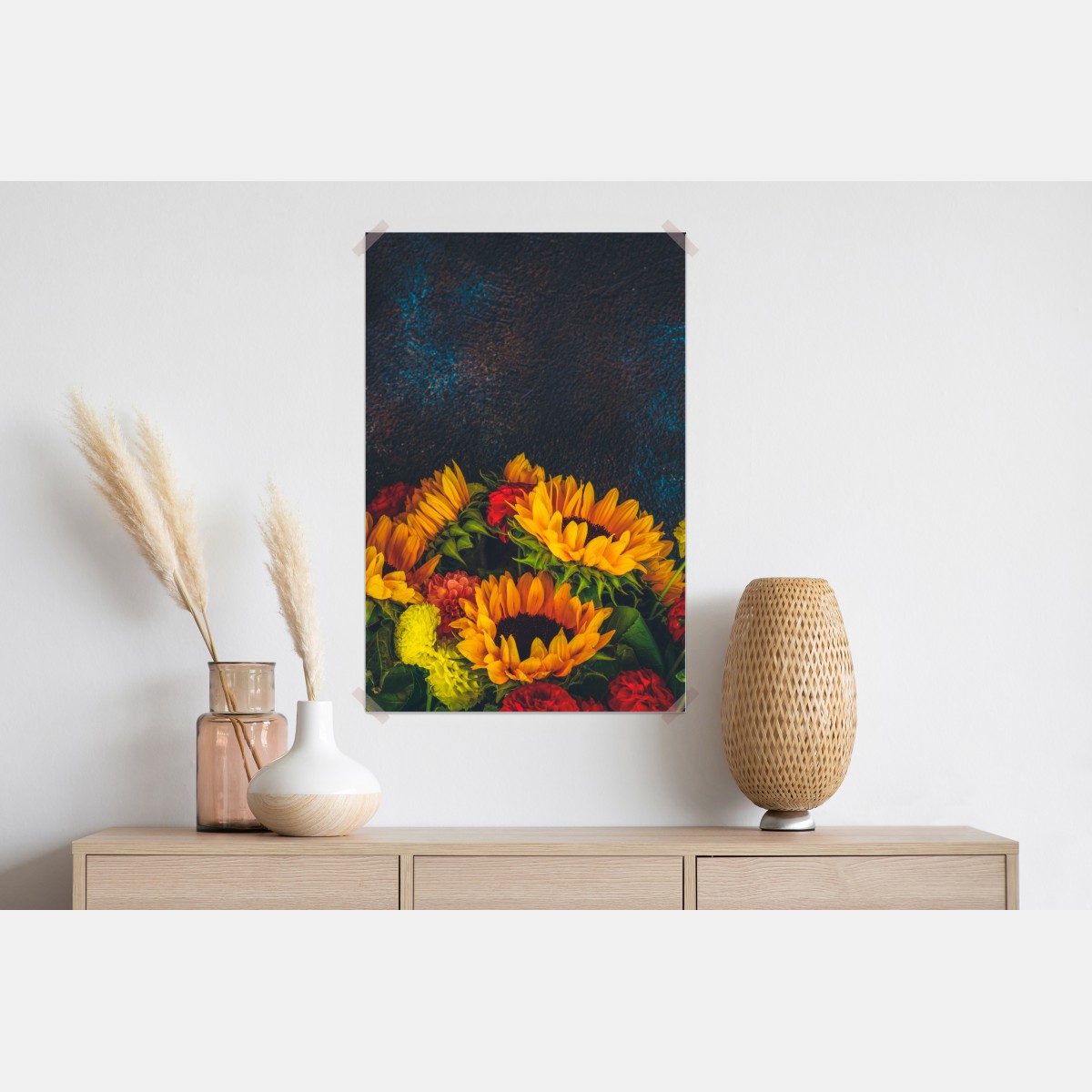 Plakat żywy bukiet słoneczników na ciemnym tle – Wallissimo® Plakat żywy bukiet słoneczników na ciemnym tle – Wallissimo®