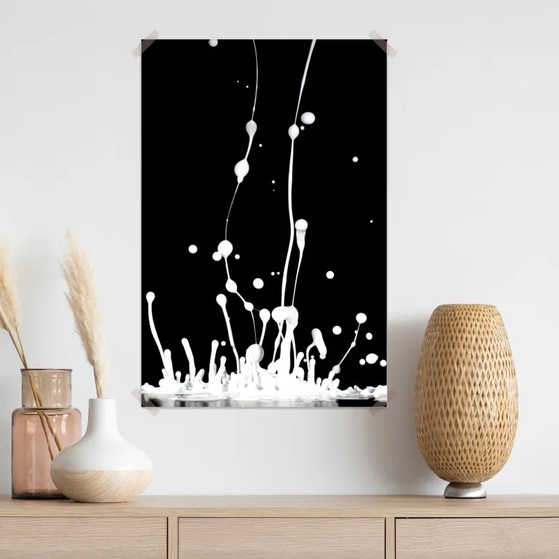 Plakat biały rozprysk na czarnym tle – Wallissimo® Plakat biały rozprysk na czarnym tle – Wallissimo®