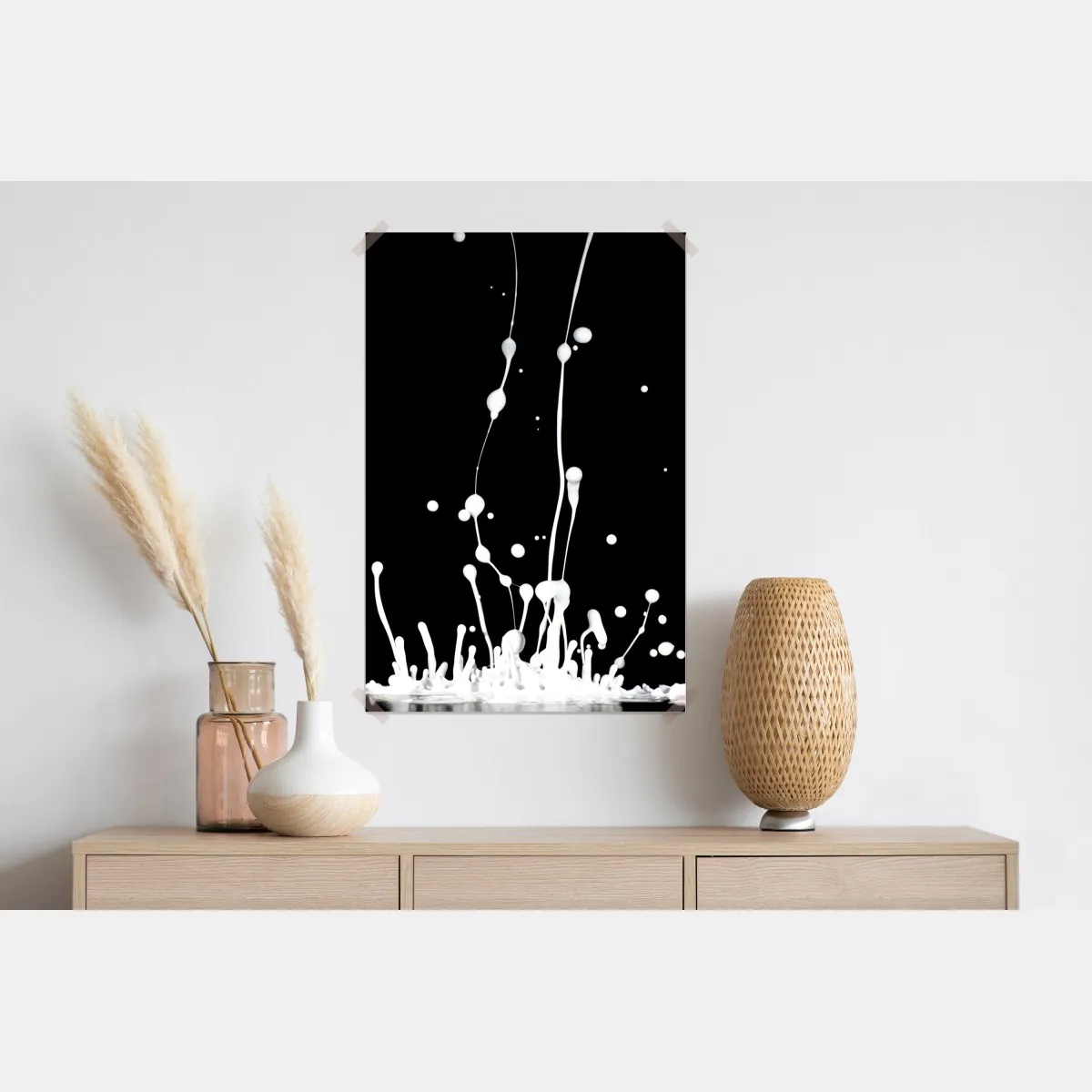 Plakat biały rozprysk na czarnym tle – Wallissimo® Plakat biały rozprysk na czarnym tle – Wallissimo®