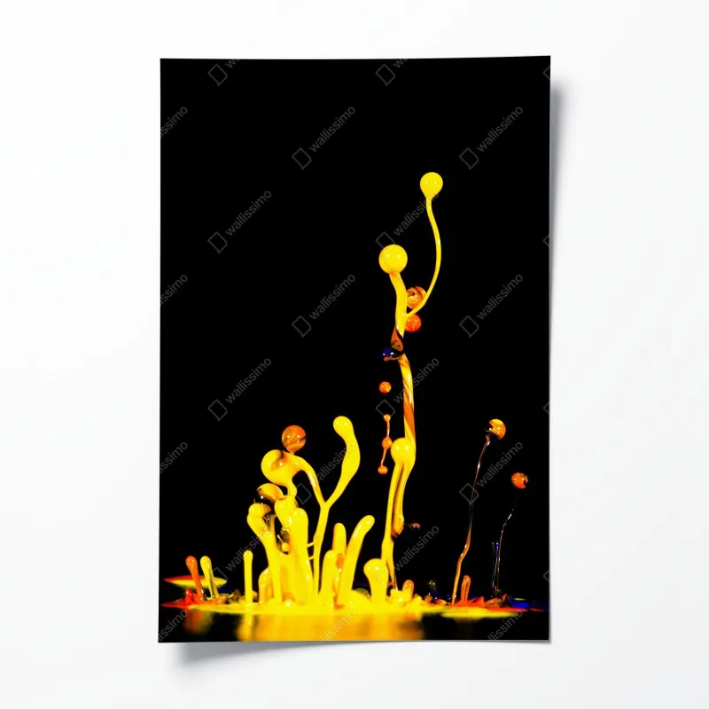 Plakat intensywny żółty rozbryzg farby na czarnym tle