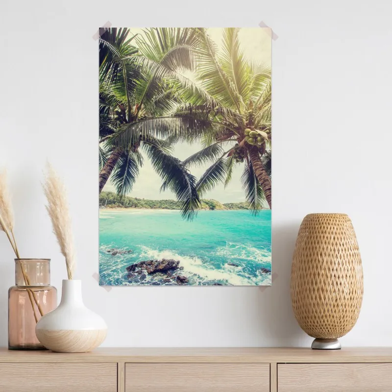 Plakat tropikalne palmy kokosowe nad turkusowym morzem – Wallissimo® Plakat tropikalne palmy kokosowe nad turkusowym morzem – Wallissimo®