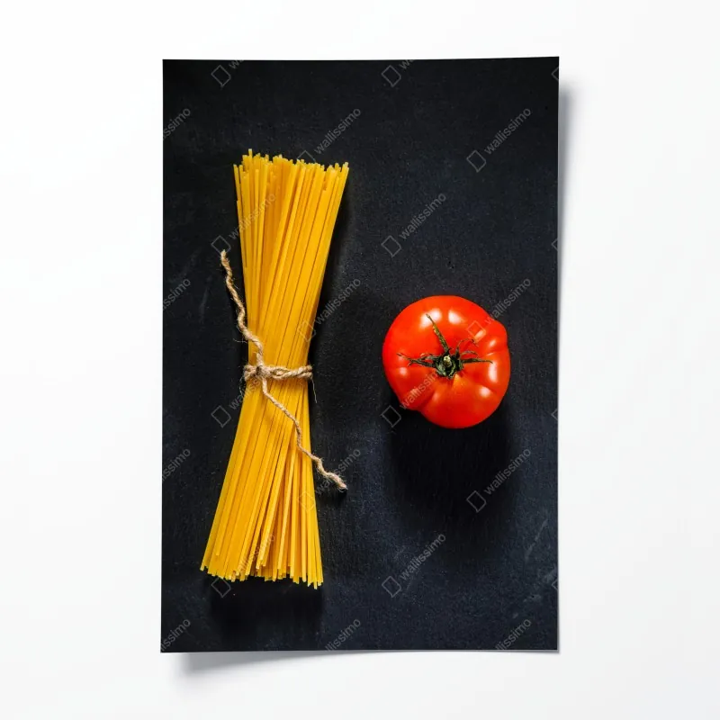 Plakat minimalistyczna kompozycja makaronu i pomidora