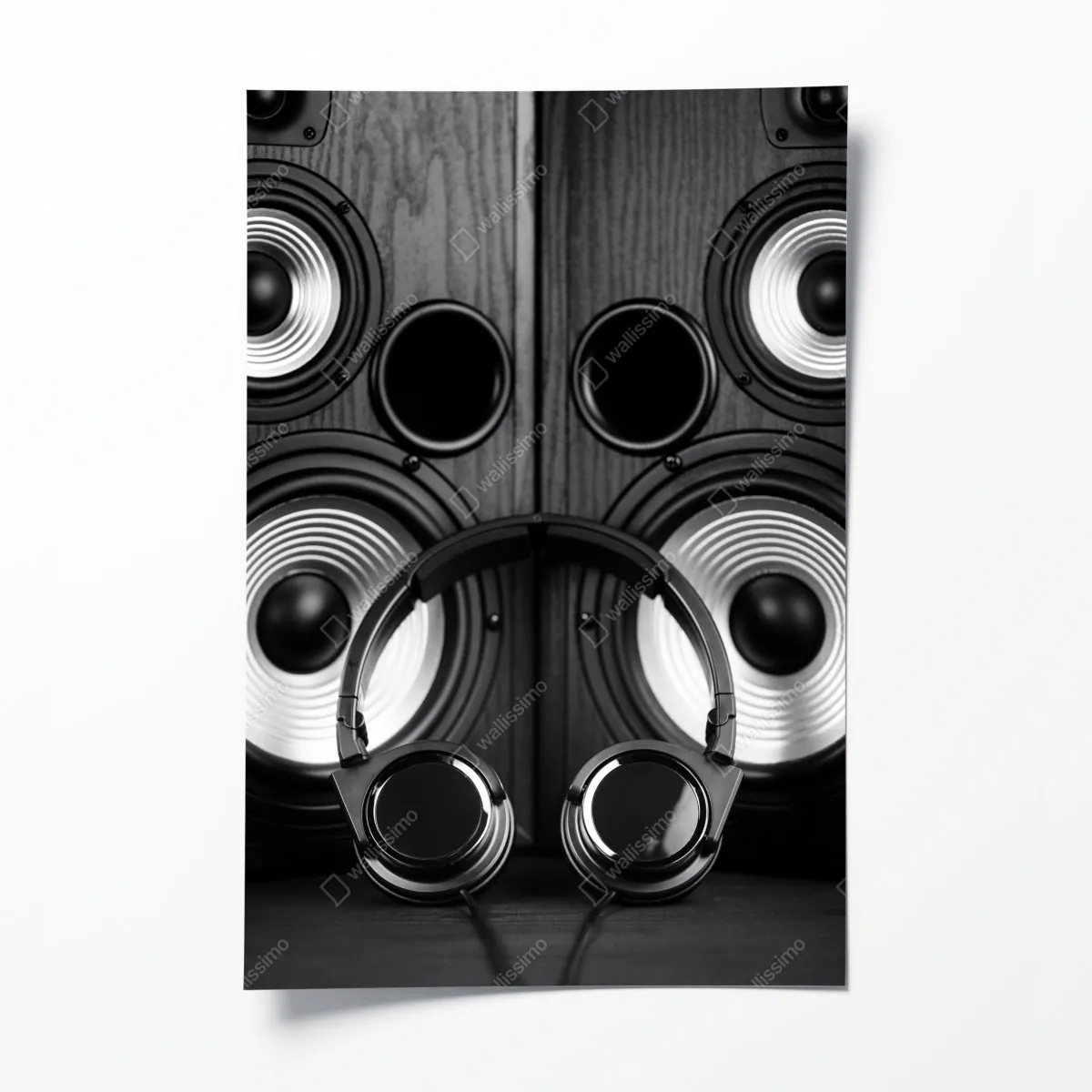 Plakat monochromatyczne ujęcie audio ze słuchawkami i głośnikami – Wallissimo® Plakat monochromatyczne ujęcie audio ze słuchawkami i głośnikami – Wallissimo®
