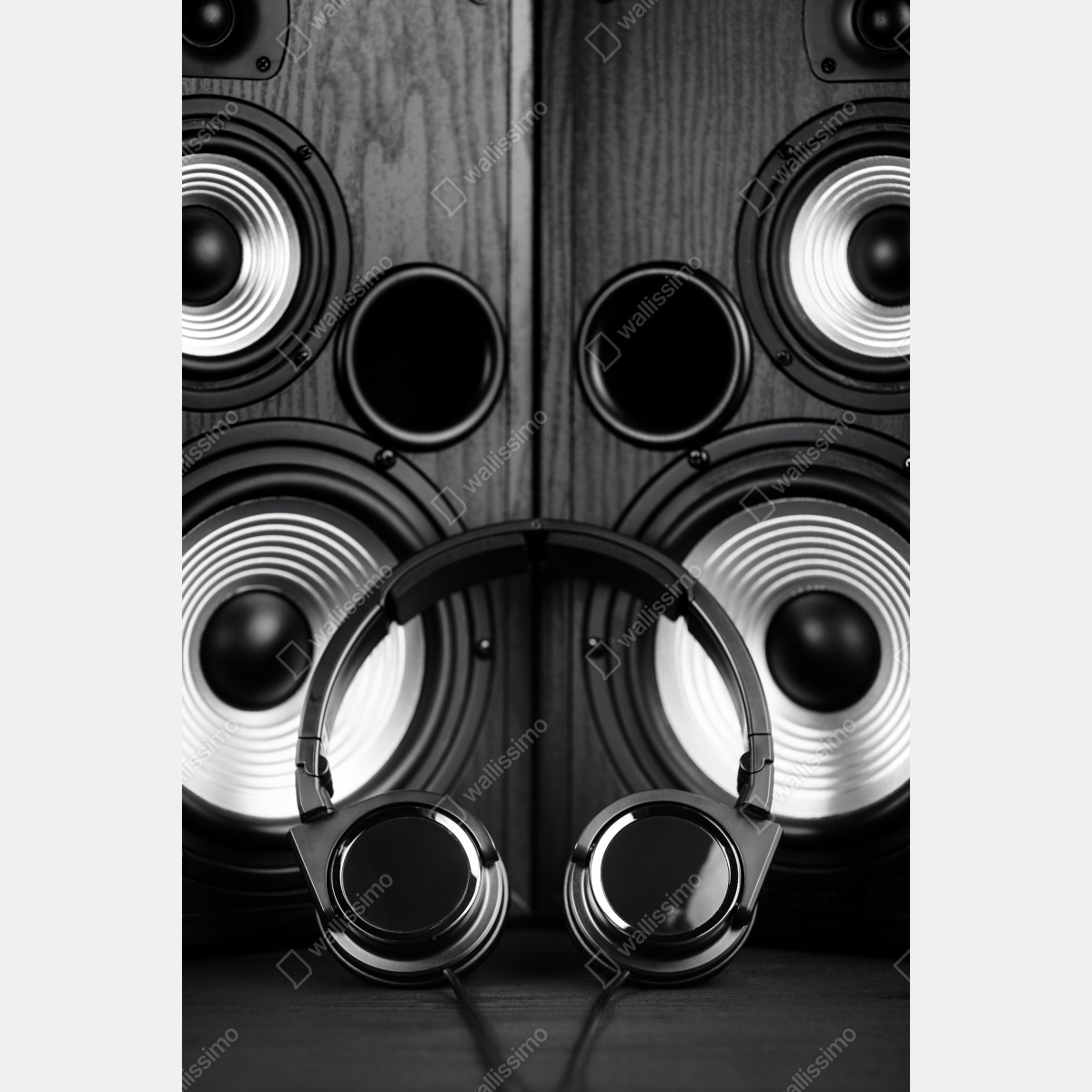 Plakat monochromatyczne ujęcie audio ze słuchawkami i głośnikami – Wallissimo® Plakat monochromatyczne ujęcie audio ze słuchawkami i głośnikami – Wallissimo®