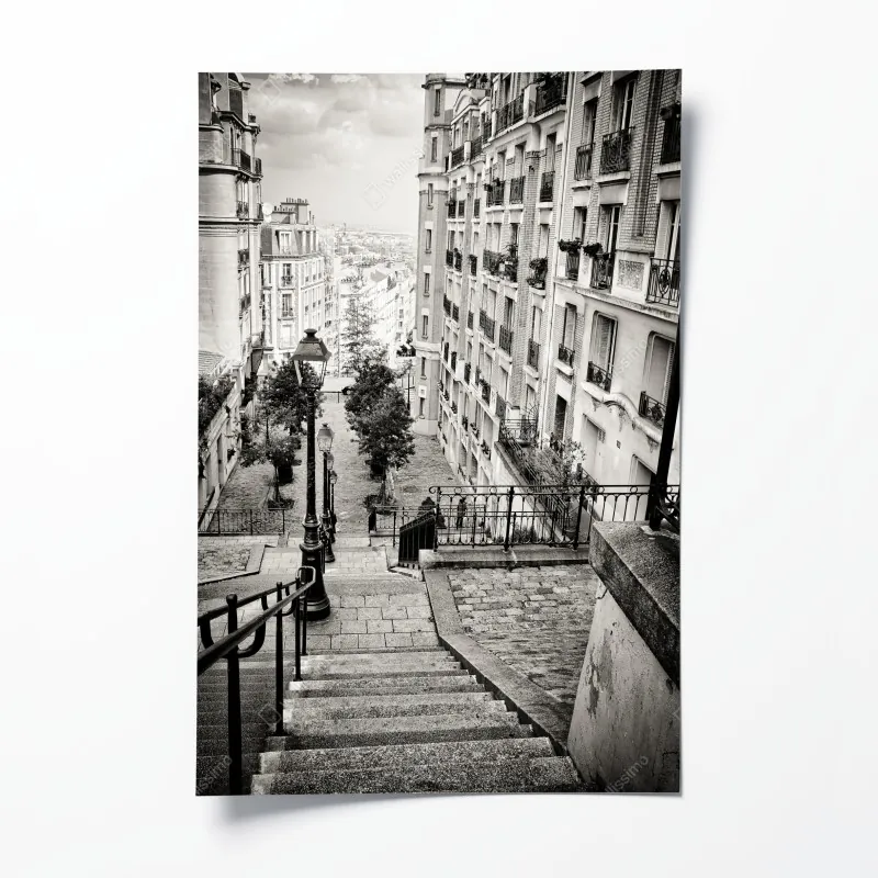 Plakat paryskie schody w monochromie
