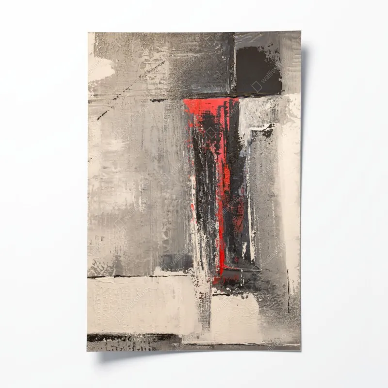 Plakat teksturalna abstrakcja z czerwonym akcentem