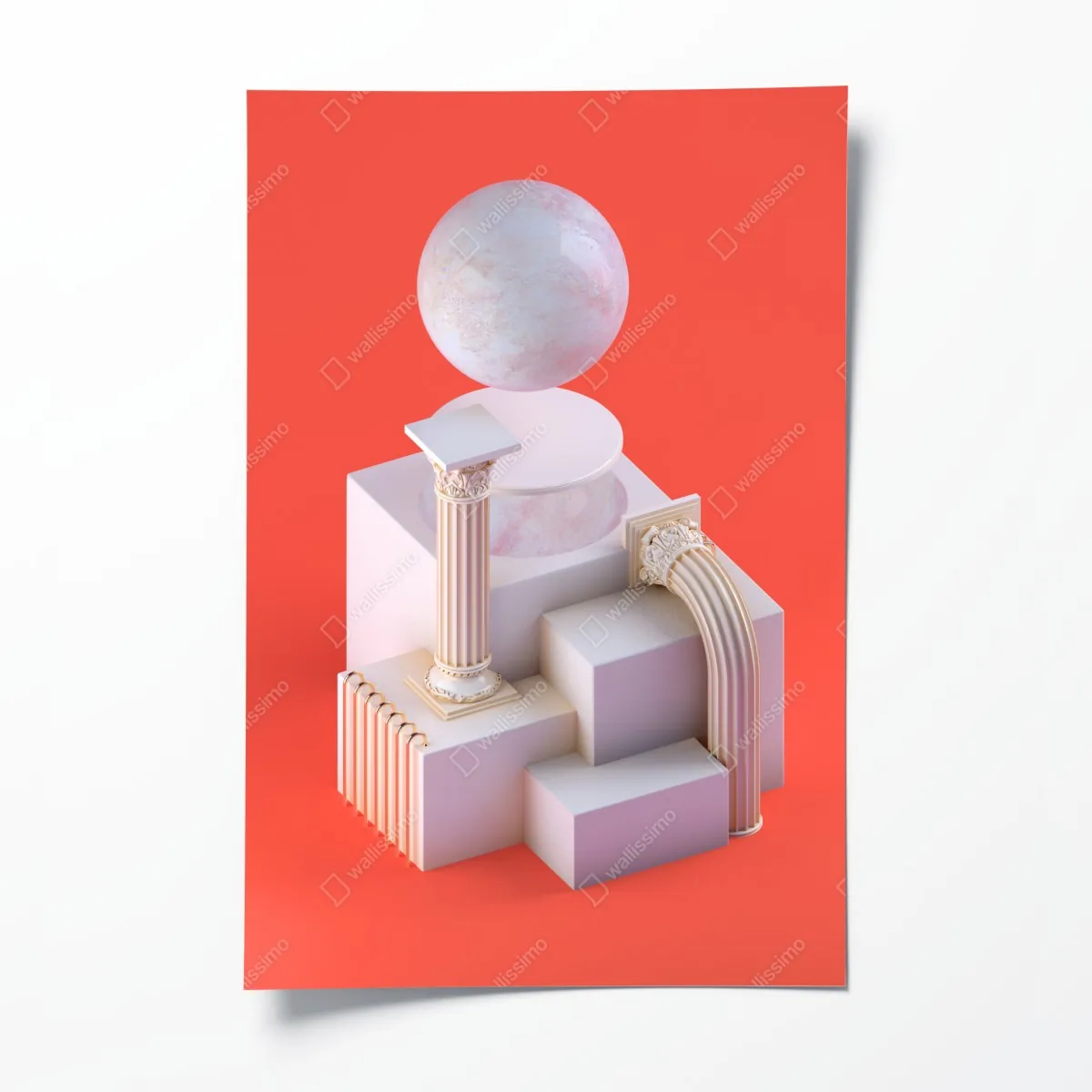 Plakat marmurowa kula i klasyczne kolumny na pomarańczowym tle – Wallissimo® Plakat marmurowa kula i klasyczne kolumny na pomarańczowym tle – Wallissimo®