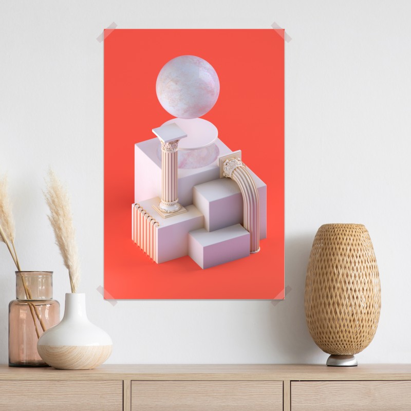 Plakat marmurowa kula i klasyczne kolumny na pomarańczowym tle – Wallissimo® Plakat marmurowa kula i klasyczne kolumny na pomarańczowym tle – Wallissimo®