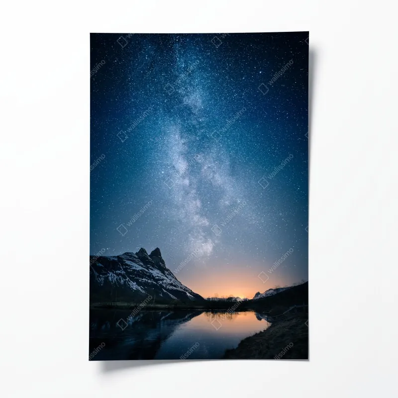 Plakat droga mleczna nad górskim odbiciem