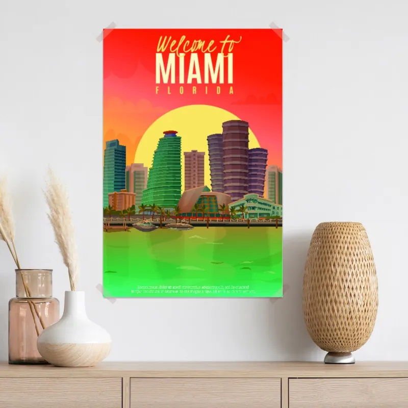 Plakat Miami panorama zachodu słońca – Wallissimo® Plakat Miami panorama zachodu słońca – Wallissimo®