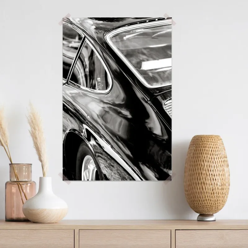 Plakat zabytkowy tył samochodu w czerni i bieli – Wallissimo® Plakat zabytkowy tył samochodu w czerni i bieli – Wallissimo®