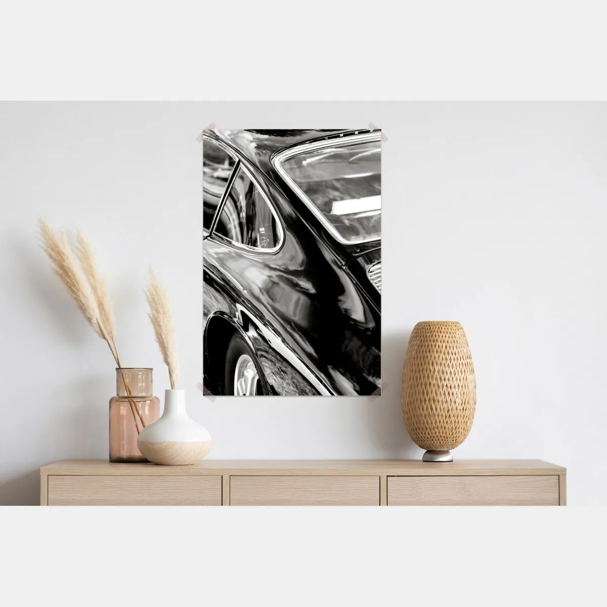 Plakat zabytkowy tył samochodu w czerni i bieli – Wallissimo® Plakat zabytkowy tył samochodu w czerni i bieli – Wallissimo®