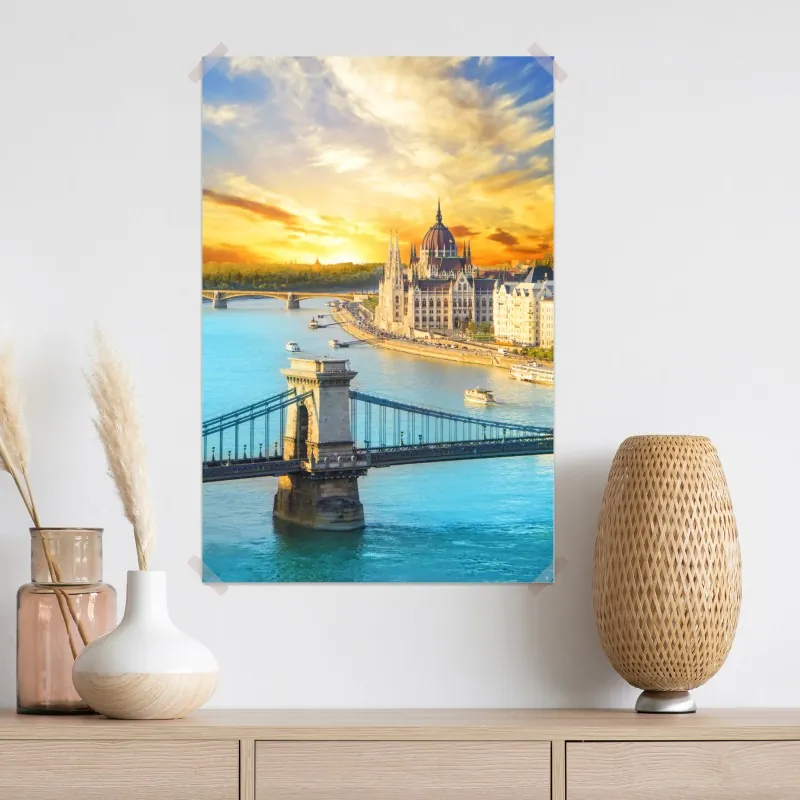 Plakat zachód słońca nad Budapesztem i mostem łańcuchowym – Wallissimo® Plakat zachód słońca nad Budapesztem i mostem łańcuchowym – Wallissimo®
