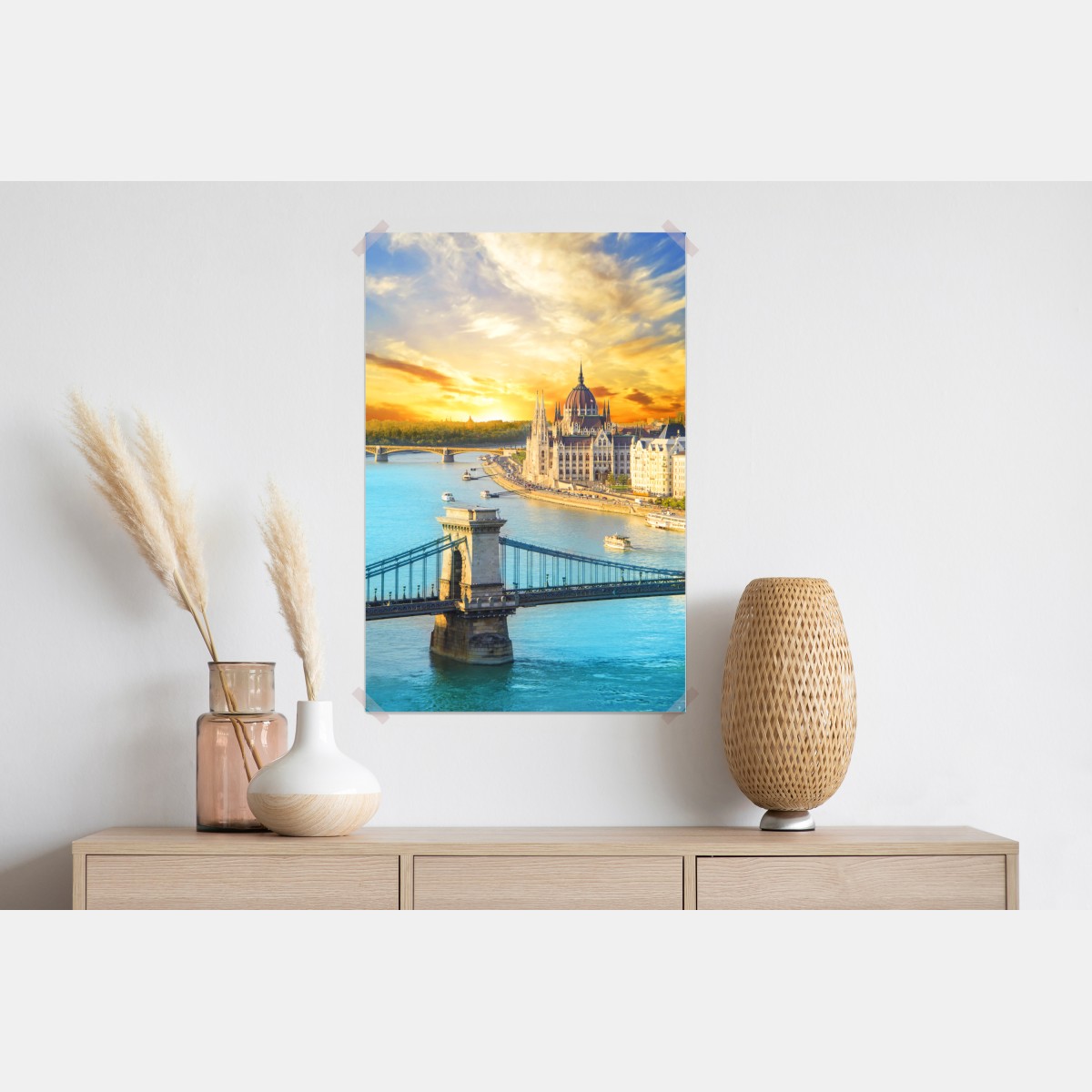 Plakat zachód słońca nad Budapesztem i mostem łańcuchowym – Wallissimo® Plakat zachód słońca nad Budapesztem i mostem łańcuchowym – Wallissimo®