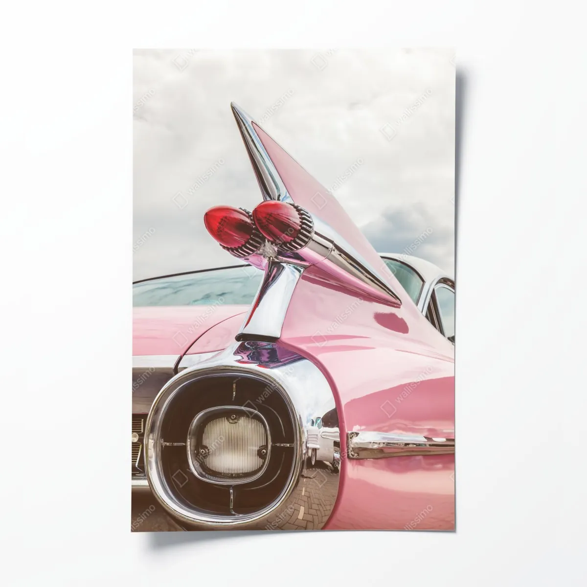 Plakat różowy retro klasyczny samochód płetwa – Wallissimo® Plakat różowy retro klasyczny samochód płetwa – Wallissimo®