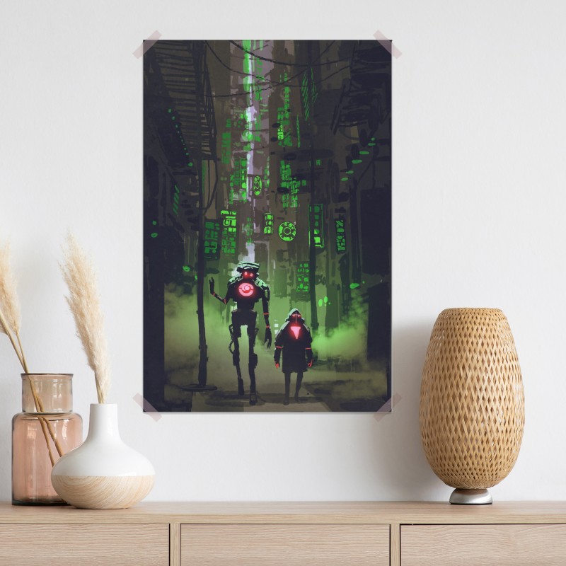 Plakat roboty w neonowej uliczce – Wallissimo® Plakat roboty w neonowej uliczce – Wallissimo®