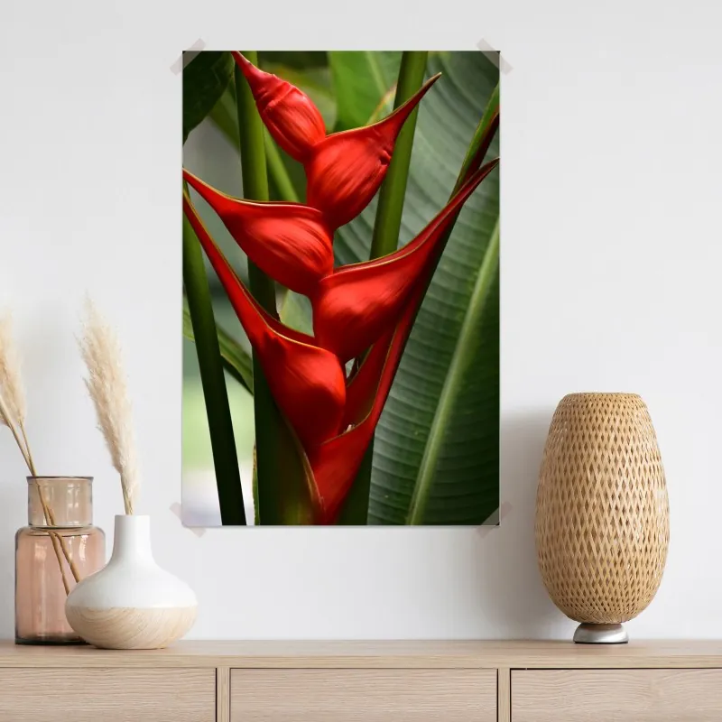 Plakat intensywny czerwony kwiat heliconia – Wallissimo® Plakat intensywny czerwony kwiat heliconia – Wallissimo®