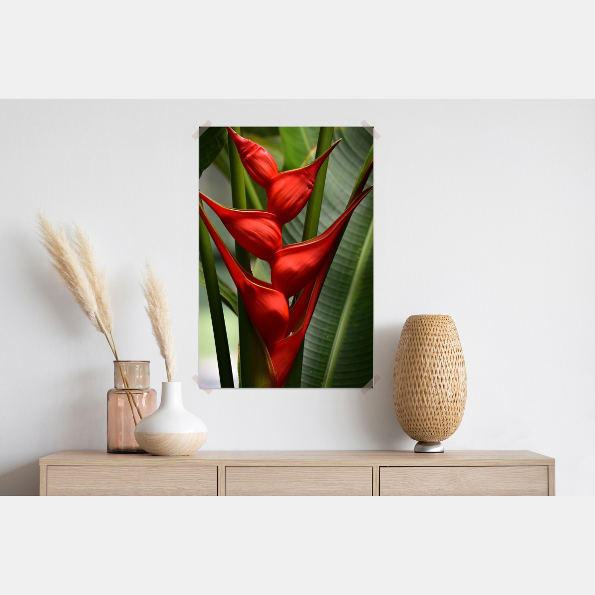 Plakat intensywny czerwony kwiat heliconia – Wallissimo® Plakat intensywny czerwony kwiat heliconia – Wallissimo®