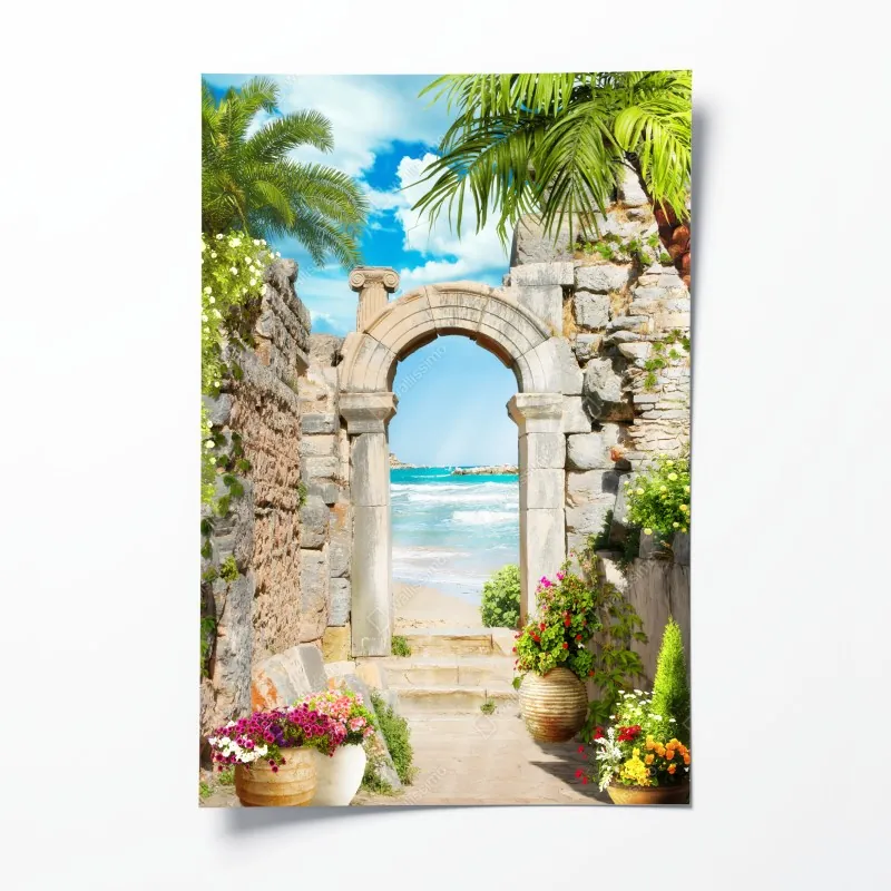 Plakat złote światło lesie sosnowym porośniętym mchem – Wallissimo®