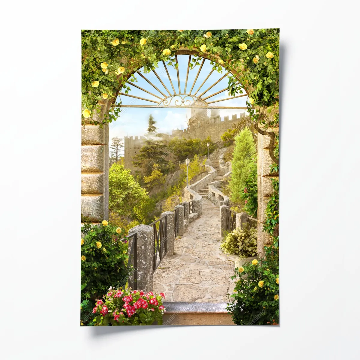 Plakat słoneczna ścieżka ogrodowa prowadząca do zamku – Wallissimo® Plakat słoneczna ścieżka ogrodowa prowadząca do zamku – Wallissimo®