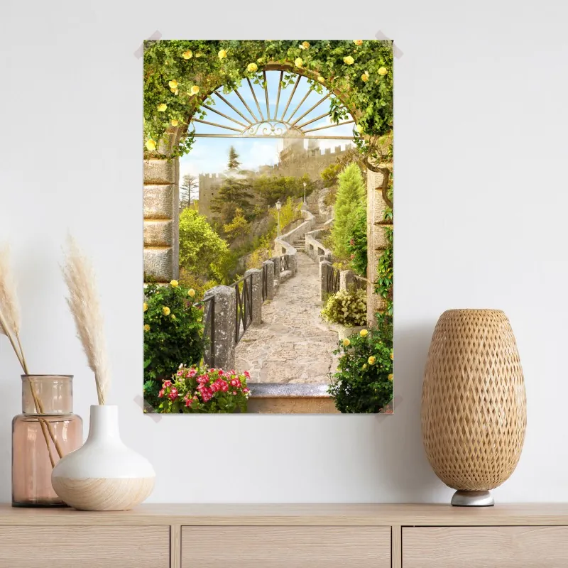 Plakat słoneczna ścieżka ogrodowa prowadząca do zamku – Wallissimo® Plakat słoneczna ścieżka ogrodowa prowadząca do zamku – Wallissimo®