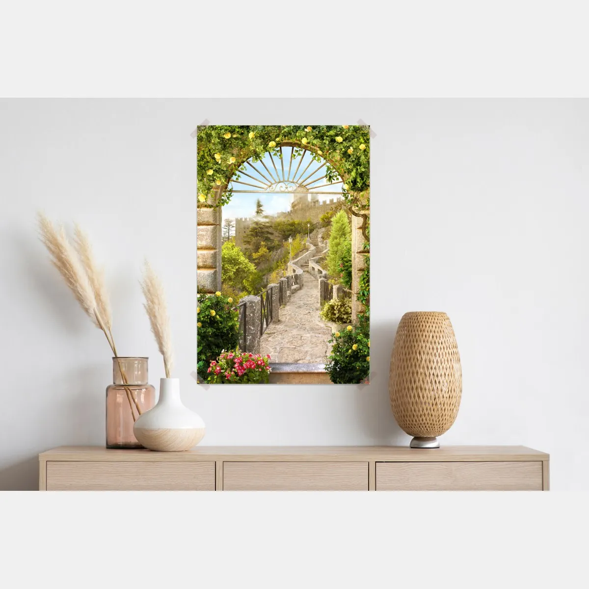 Plakat słoneczna ścieżka ogrodowa prowadząca do zamku – Wallissimo® Plakat słoneczna ścieżka ogrodowa prowadząca do zamku – Wallissimo®