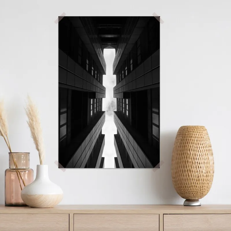 Plakat pionowa miejska symetria w monochromie – Wallissimo® Plakat pionowa miejska symetria w monochromie – Wallissimo®