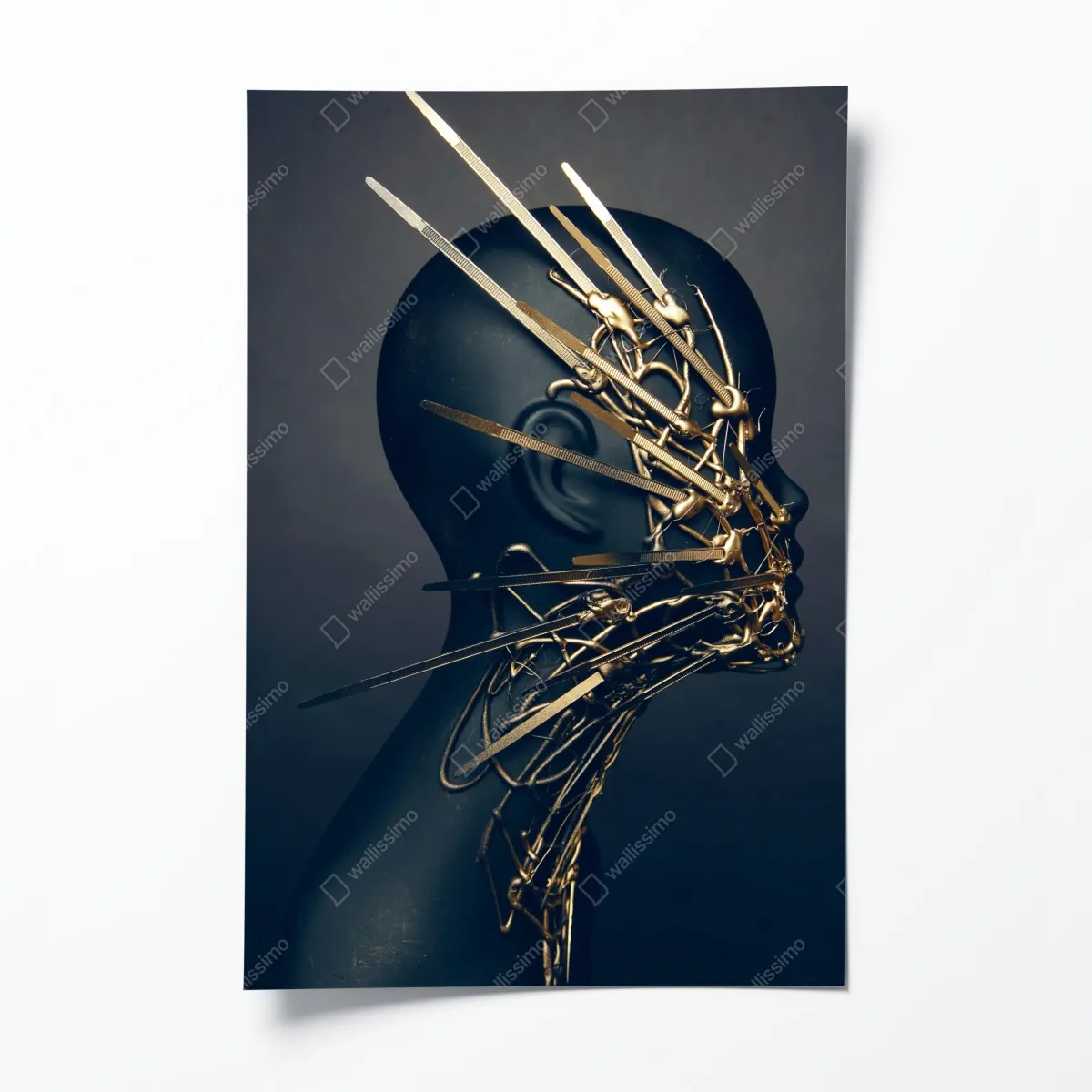 Plakat złota rzeźba portretowa na czarnym manekinie – Wallissimo® Plakat złota rzeźba portretowa na czarnym manekinie – Wallissimo®