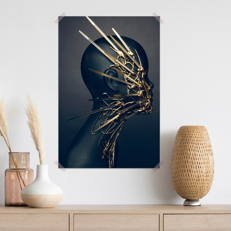 Plakat złota rzeźba portretowa na czarnym manekinie – Wallissimo® Plakat złota rzeźba portretowa na czarnym manekinie – Wallissimo®