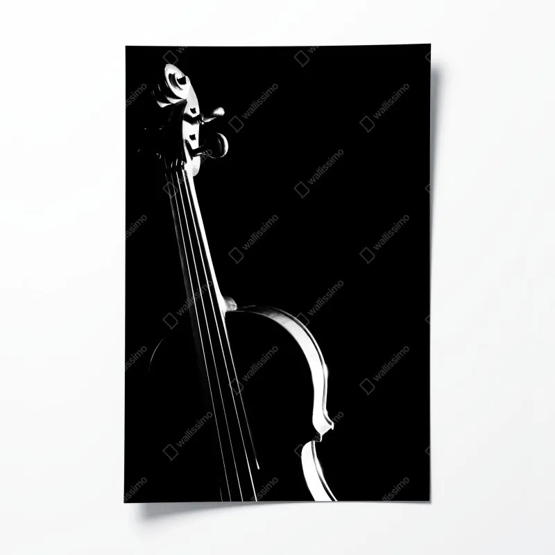 Plakat elegancka sylwetka skrzypiec na czarnym tle