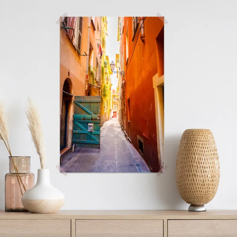 Plakat kolorowa uliczka w stylu śródziemnomorskim – Wallissimo® Plakat kolorowa uliczka w stylu śródziemnomorskim – Wallissimo®