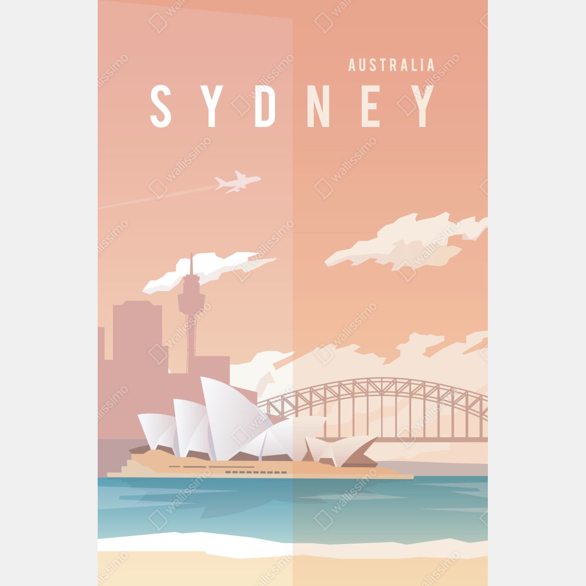Plakat pastelowy widok na Sydney z operą i mostem – Wallissimo® Plakat pastelowy widok na Sydney z operą i mostem – Wallissimo®