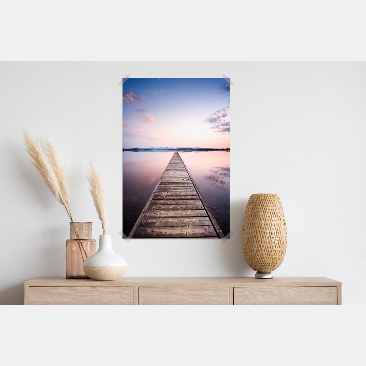 Plakat pomost prowadzący w stronę horyzontu o zachodzie słońca – Wallissimo® Plakat pomost prowadzący w stronę horyzontu o zachodzie słońca – Wallissimo®