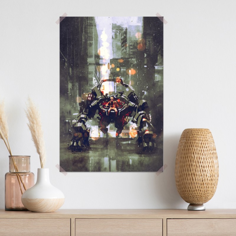 Plakat futurystyczny mech w neonowym mieście – Wallissimo® Plakat futurystyczny mech w neonowym mieście – Wallissimo®